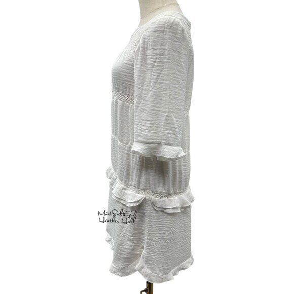 Who What Wear White Ruffle Hem Lace Detail 3/4 Sleeve Dress Size Small - Picture 3 of 6
